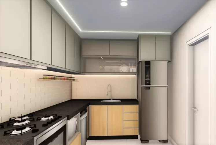 Sala de estar integrada com cozinha