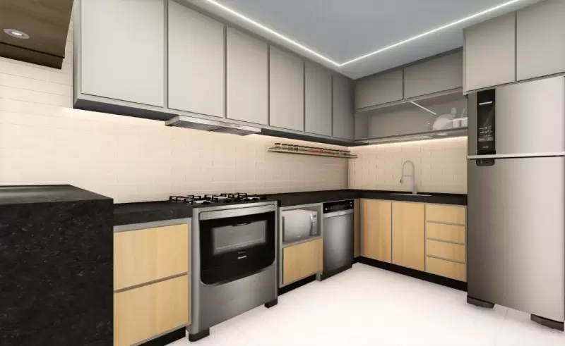 Sala de estar integrada com cozinha
