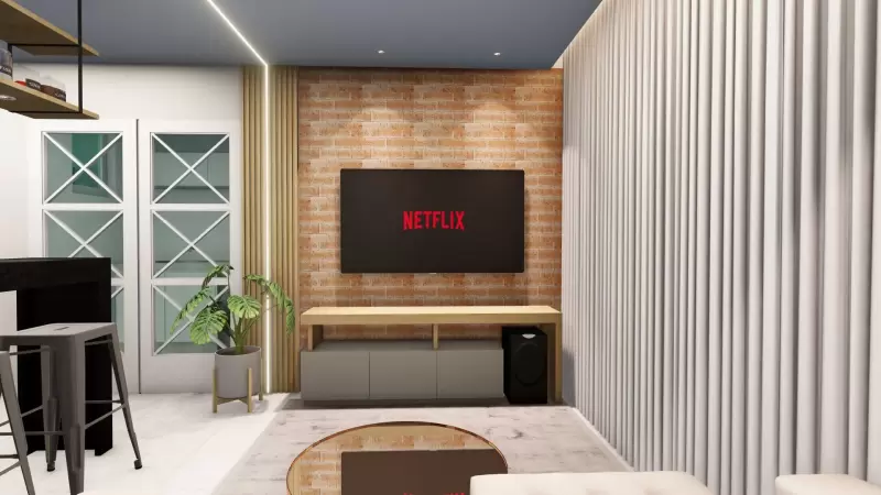 Sala de estar integrada com cozinha