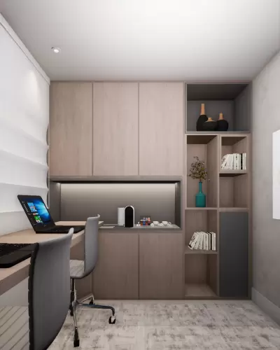 Home office.* Projeto feito em parceria com o arquiteto Tadeu Barbosa.